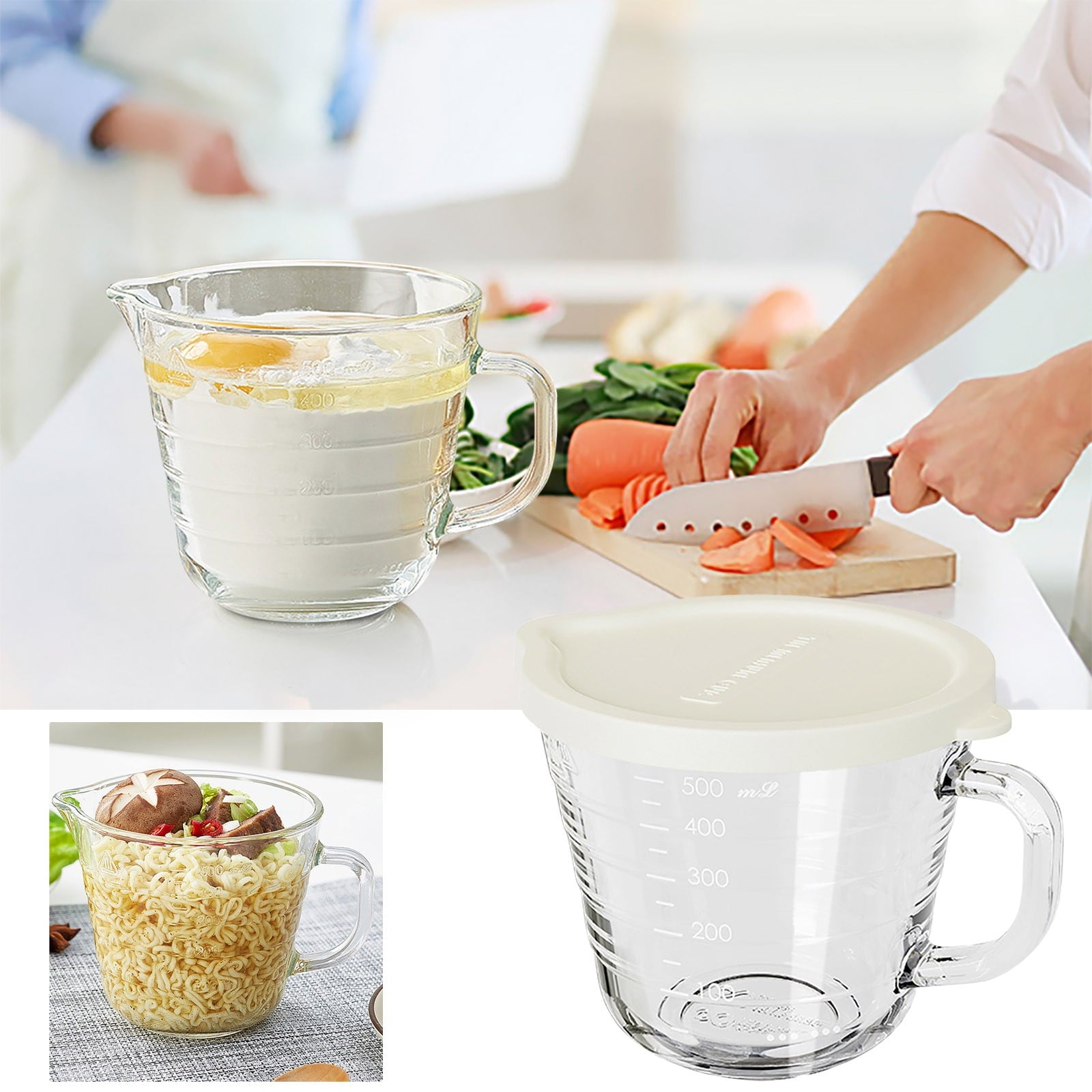 Modern Transparent Baking Measuring Cup Microwaveable Glass Cooking Cup with Handle Home Kitchen Baking Bowl
