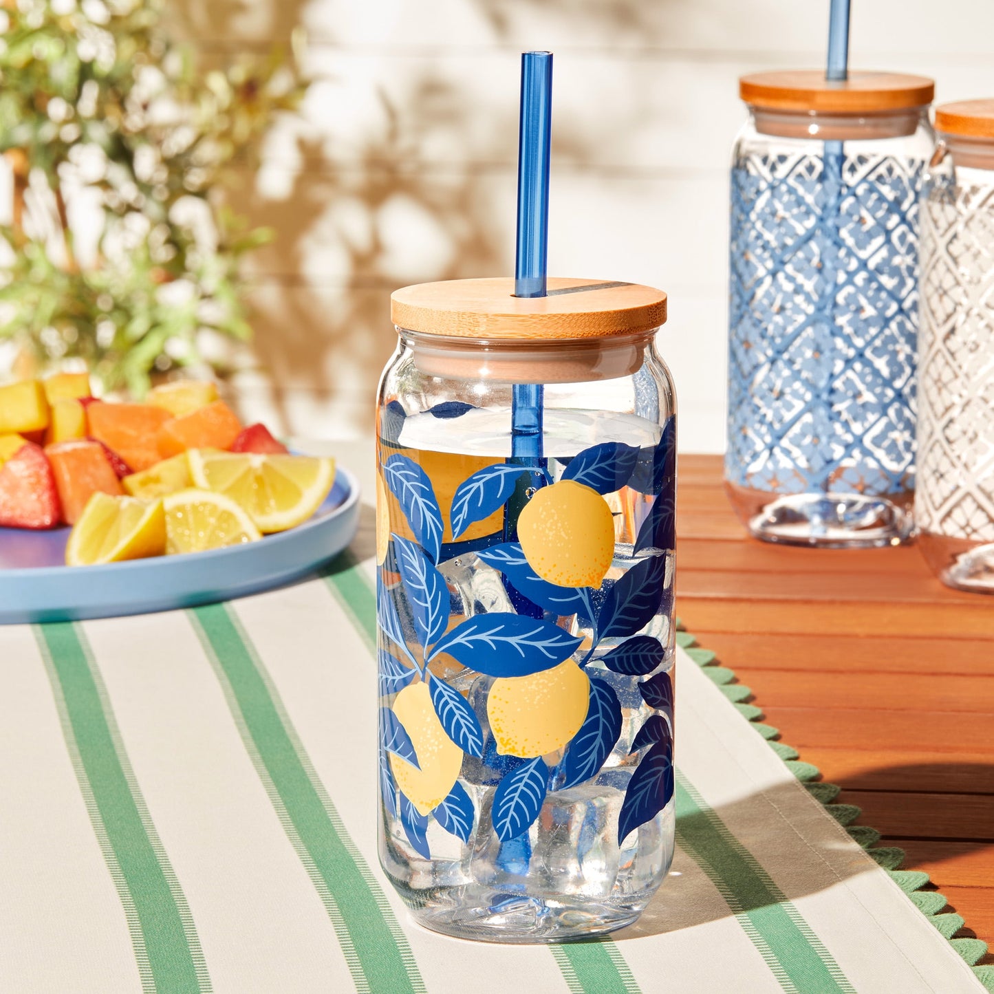 Mainstays by Becky G. & Alejandra 20-Ounce Acrylic Can Shape Tumbler, Lemon & Blue