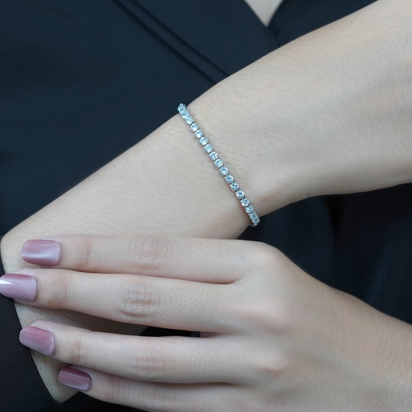 JeenMata 5.5 Carat Round Cut April - Cubic Zirconia - Birthstone Tennis Bracelet Eternity Design - White Gold Plating, Female, Adult