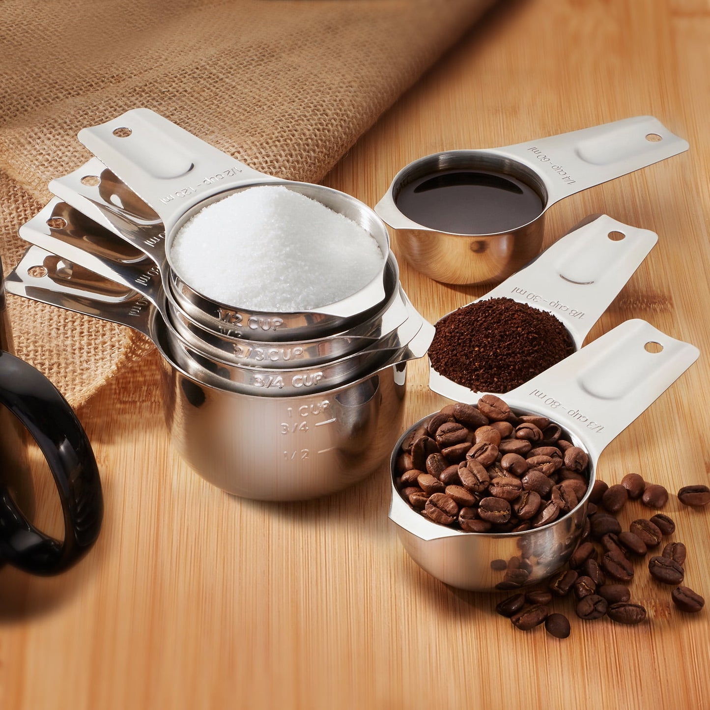 Last Confection 7-Piece Stainless Steel Measuring Cup Set, Includes 1/8 Cup Coffee Scoop