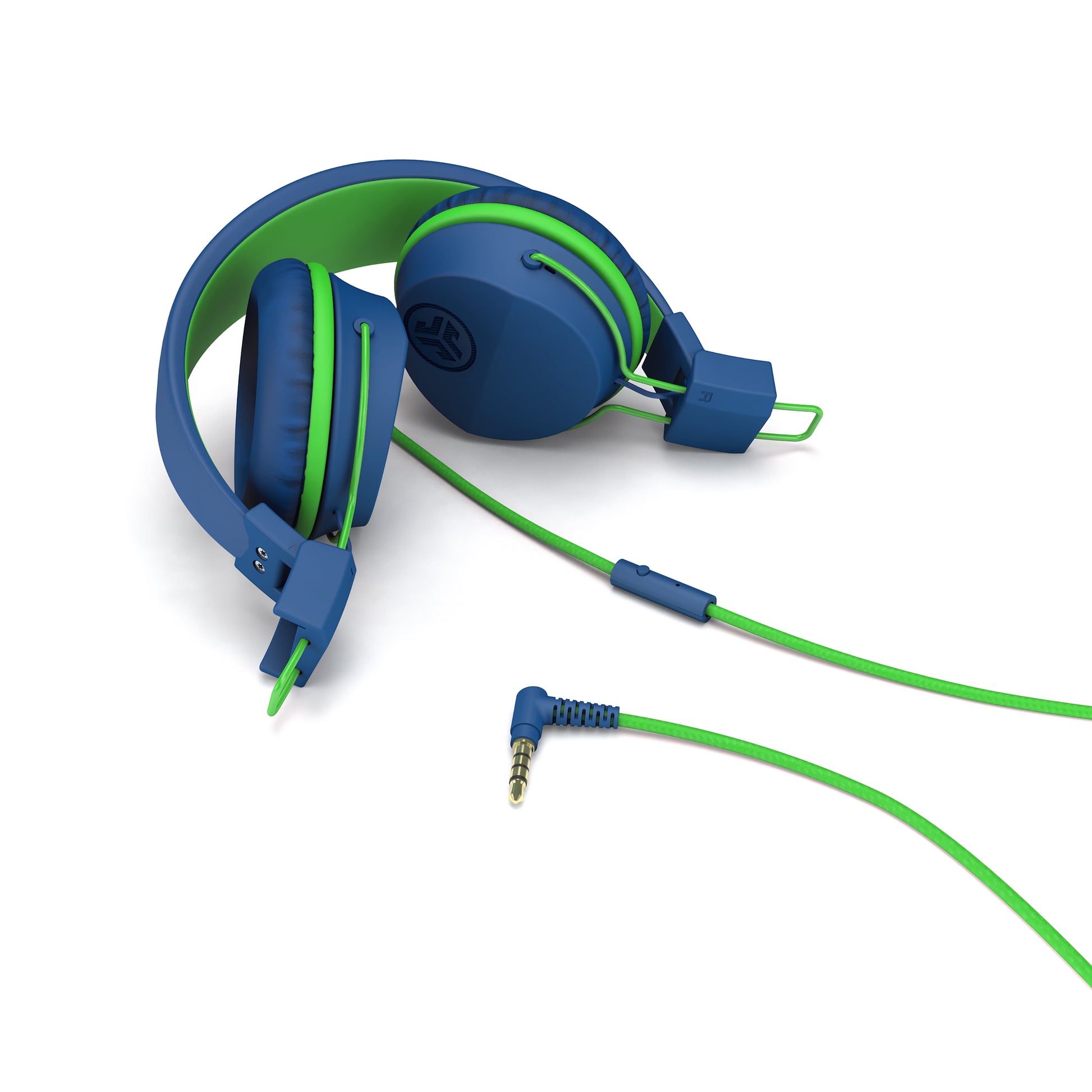 JLab JBuddies Studio On-Ear Kids Wired Headphones, Blue/Green, Studio Volume Safe, Volume Limiter, Folding, Adjustable, Noise Isolation, with Mic