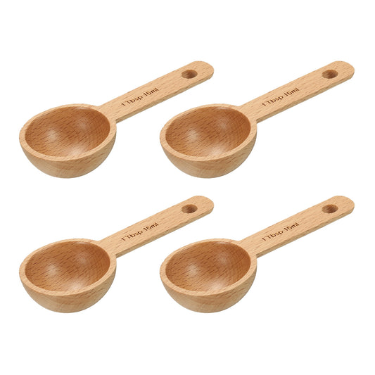 4pcs Coffee Spoons, 15ml Wooden Table Spoons Tea Measure Scoops for Measuring Coffee Beans Brown