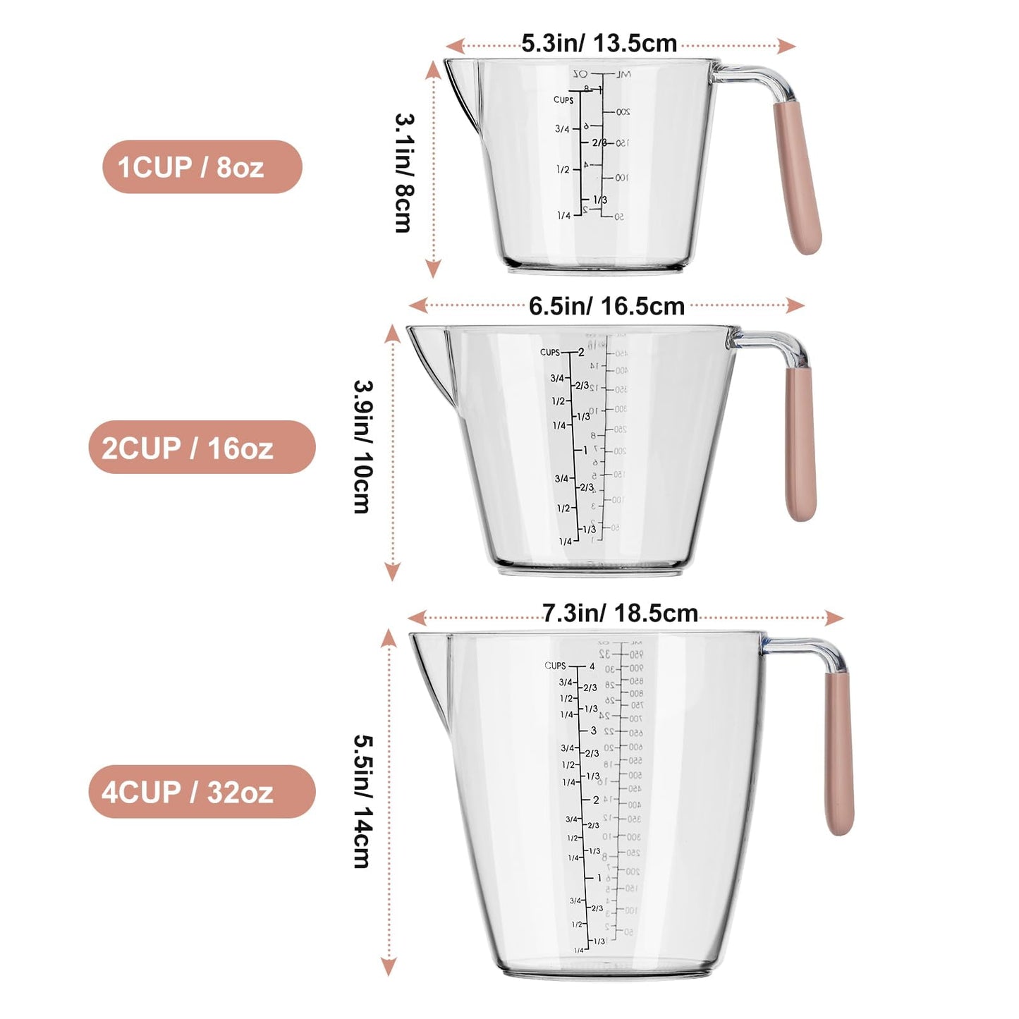 IWNTWY 3-Piece Measuring Cups, Stackable Plastic Measuring Cups for Kitchen Prepping, Baking, Cooking
