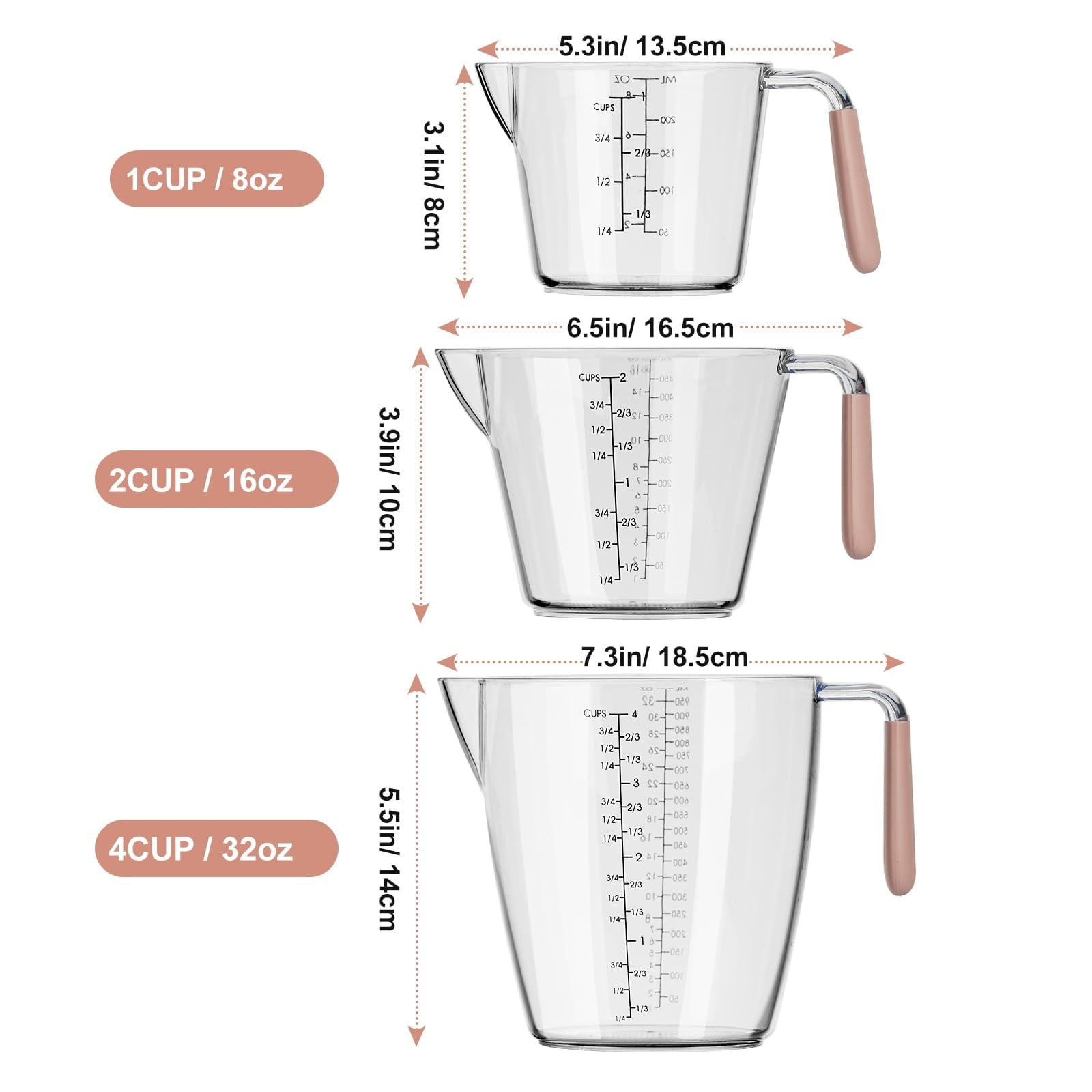 IWNTWY 3-Piece Measuring Cups, Stackable Plastic Measuring Cups for Kitchen Prepping, Baking, Cooking