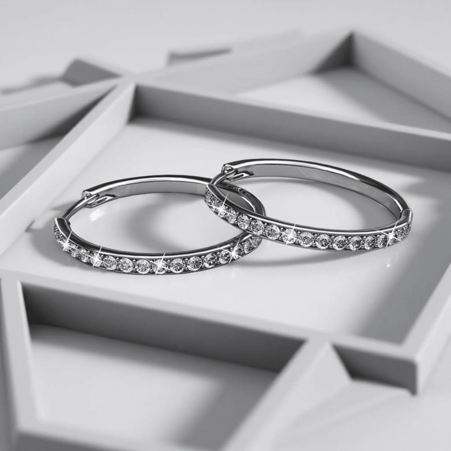 Cate & Chloe Bianca 18k White Gold Plated 25mm Hoop Earrings with Swarovski Crystals for Women