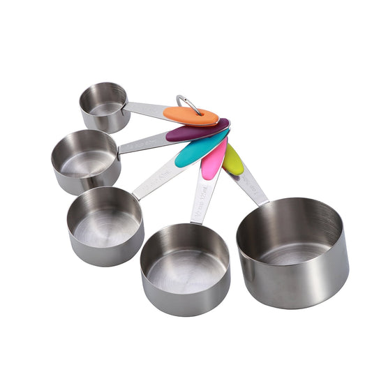 5PCS Stainless Steel Stackable Measuring Cup Set with Silicone Handles for Kitchen Cooking Baking - 1.0MM (Handle for Random Color)