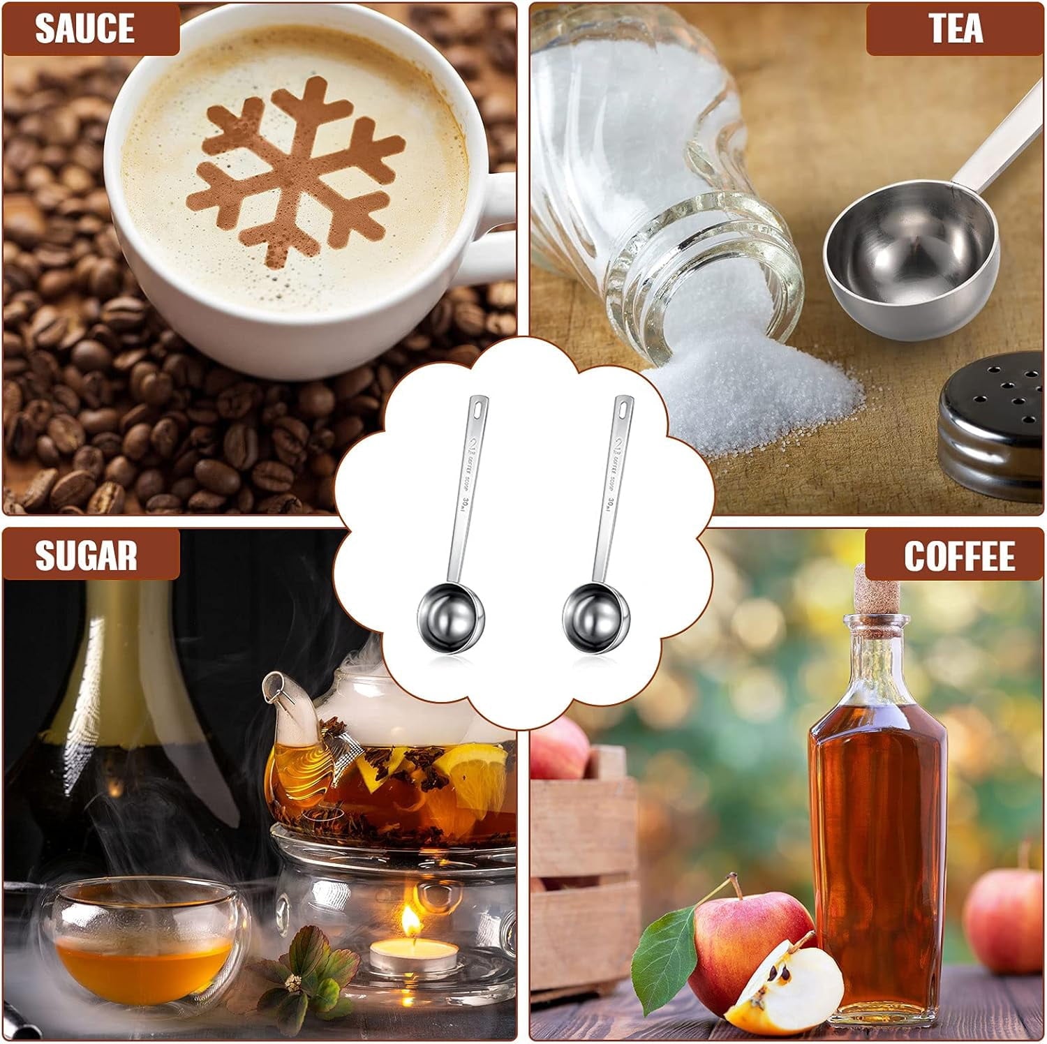 NOGIS 2 Pack Coffee Scoops Stainless Steel Measuring Spoon 2 Tablespoon with Long Handle for Tea Sugar Powder- Perfect Measuring Spoon for Ground Coffee, Espresso (30ml)