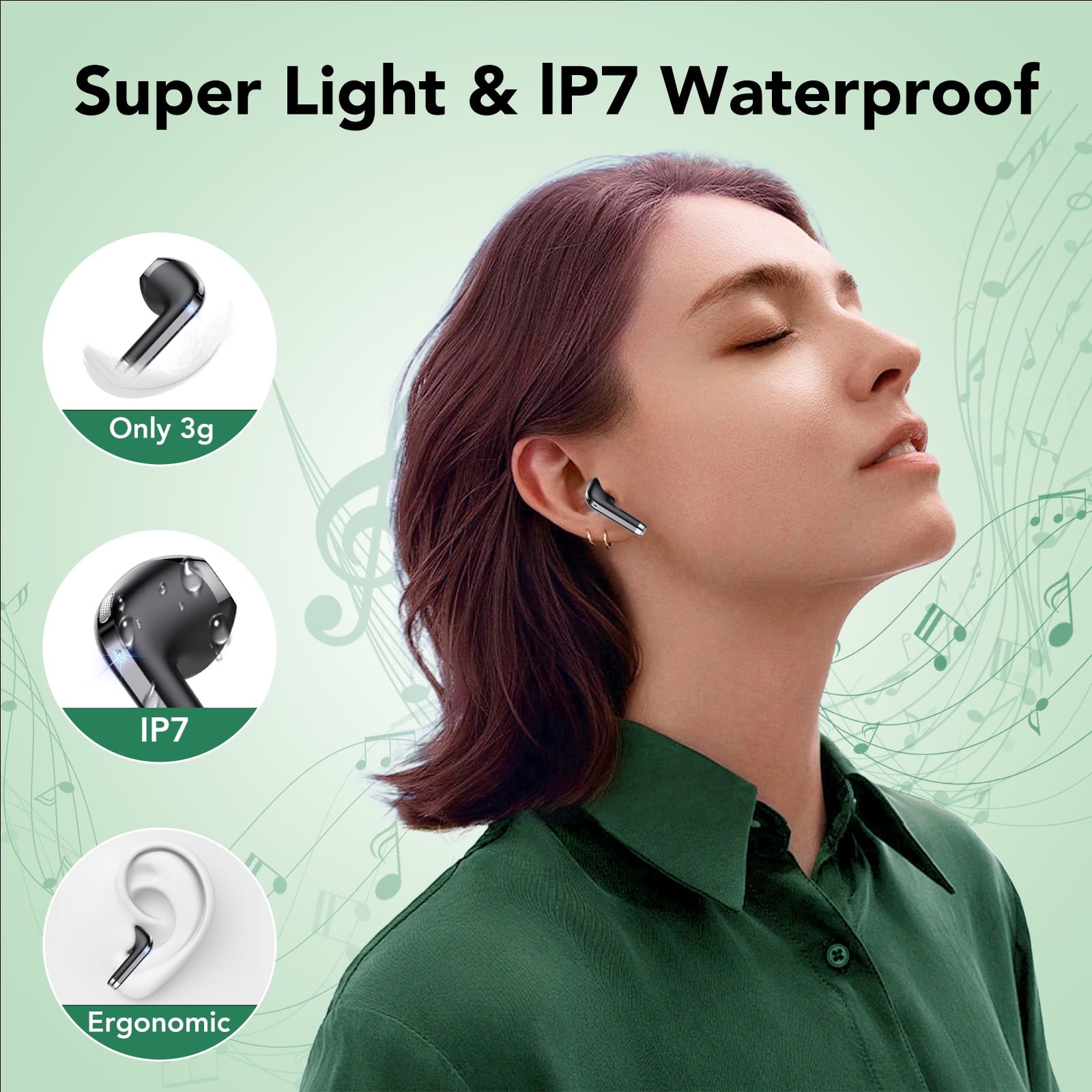Wireless Earbuds Bluetooth Headphone 60H Deep Bass Loud Sound with 4 Mic Clear Call Ear Buds Noise Cancelling IP7 in-Ear Headphones with Wireless Charging Case Compatible for iPhone Android, Black