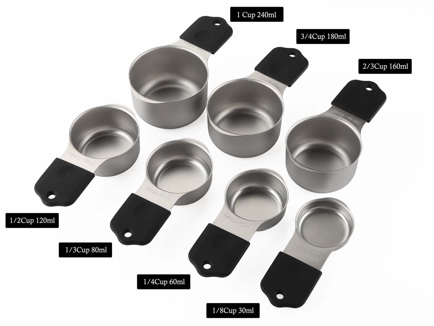 Magnetic Measuring Cups and Spoons Set of 16 Piece, Dishwasher Safe, Nesting Kitchen Gadgets for Cooking & Baking, Black