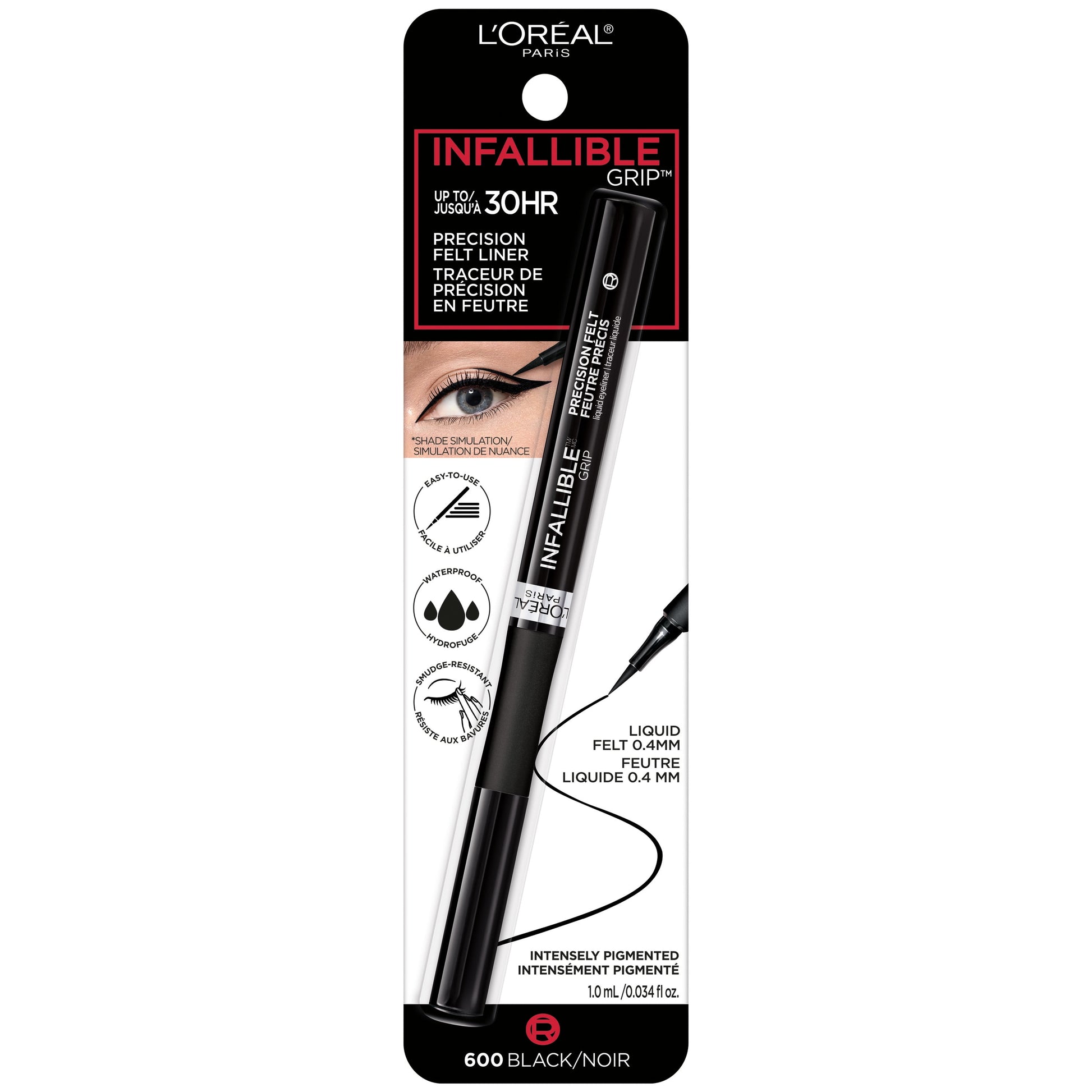 L'Oreal Paris Infallible Precision Felt Waterproof Eyeliner, Black, 0.03 fl oz
