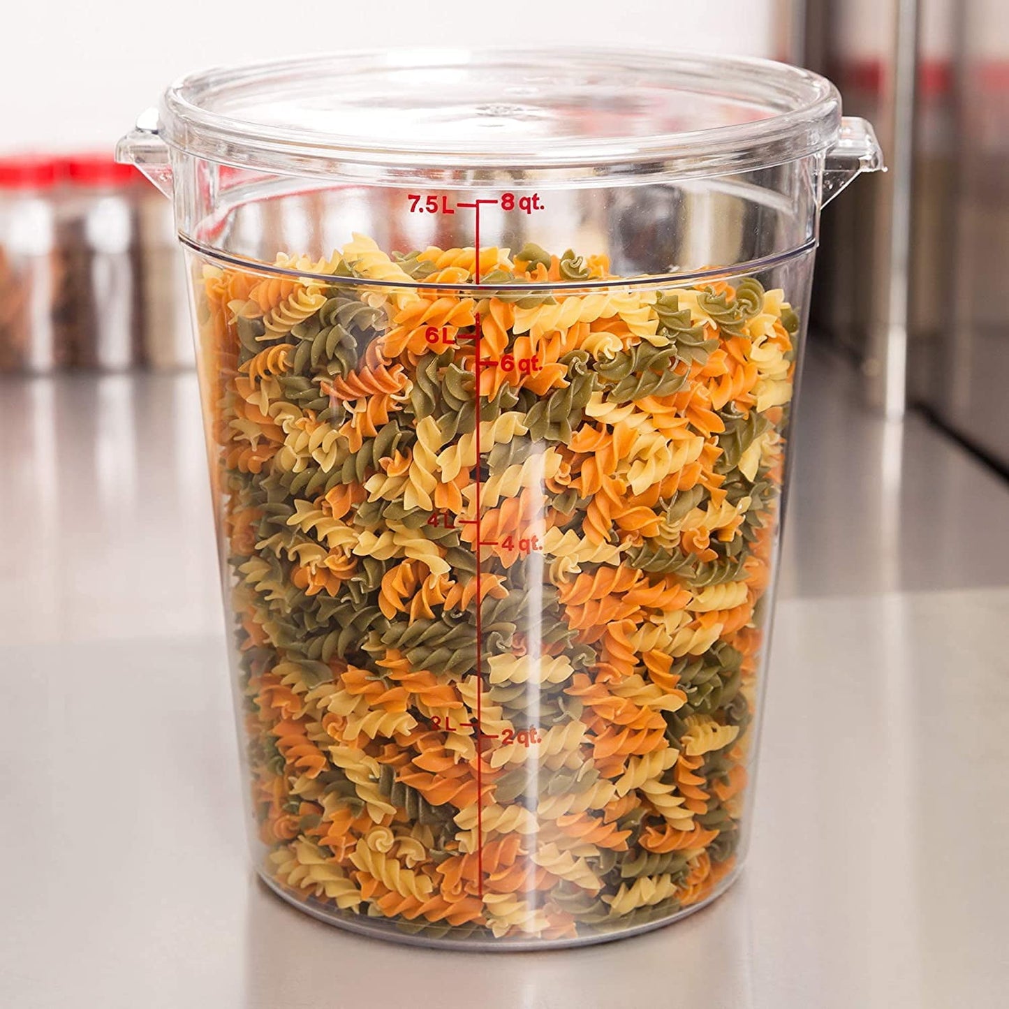 Cambro 6 Quart Round Food Storage Container, Clear, with a Clear Lid, Bundle with a Measuring Spoon Set