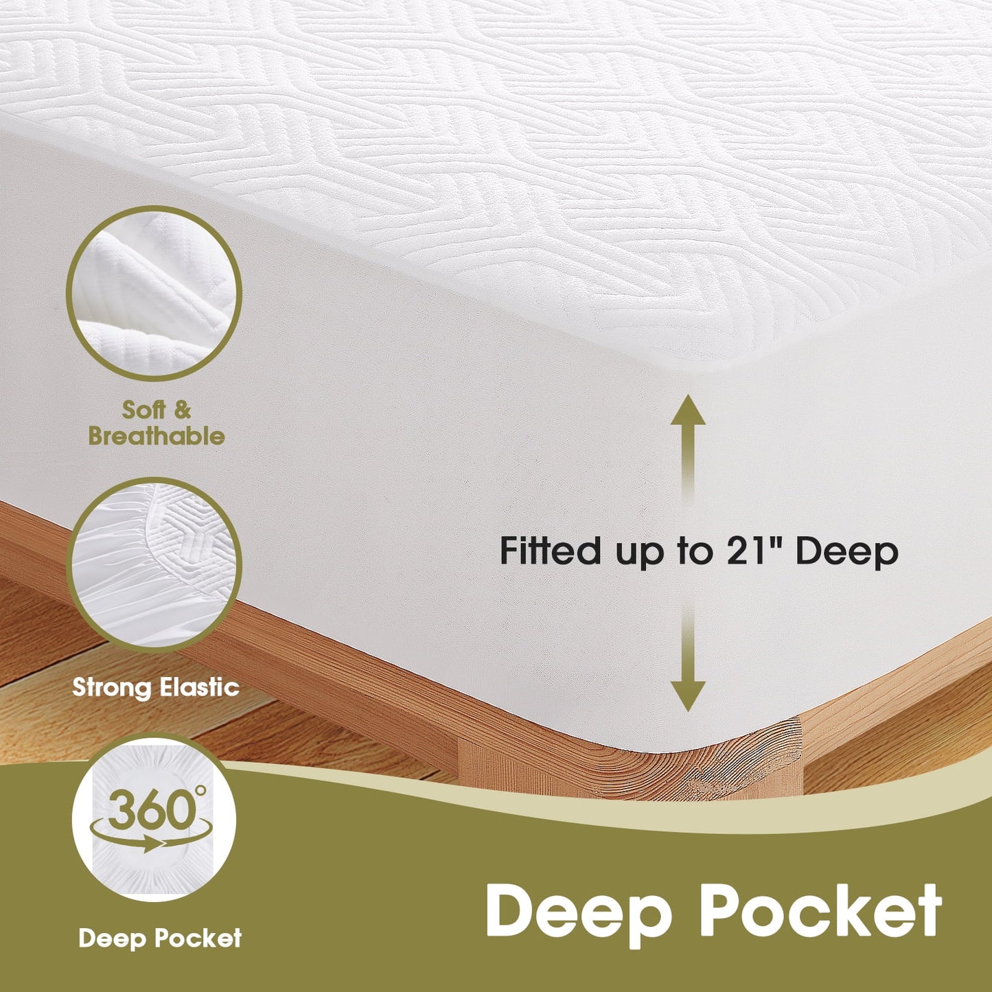 Queen Size Waterproof Mattress Protector Viscose Made from Bamboo Cooling Mattress Pad Cover Breathable Soft 3D Air Fabric Noiseless Washable Fitted Sheet with Deep Pocket Up to 21"