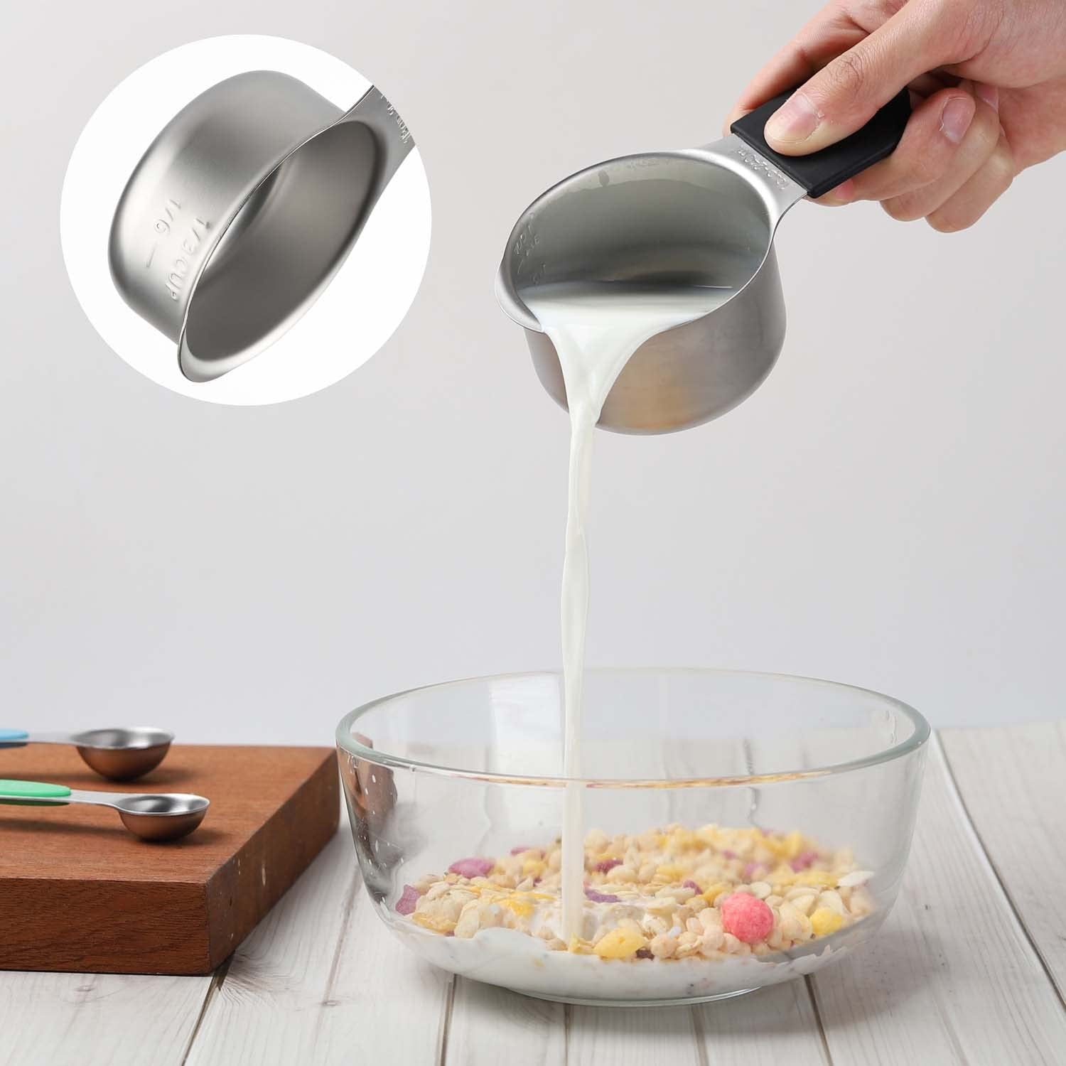 Magnetic Measuring Cups and Spoons Set of 16 Piece, Dishwasher Safe, Nesting Kitchen Gadgets for Cooking & Baking, Black
