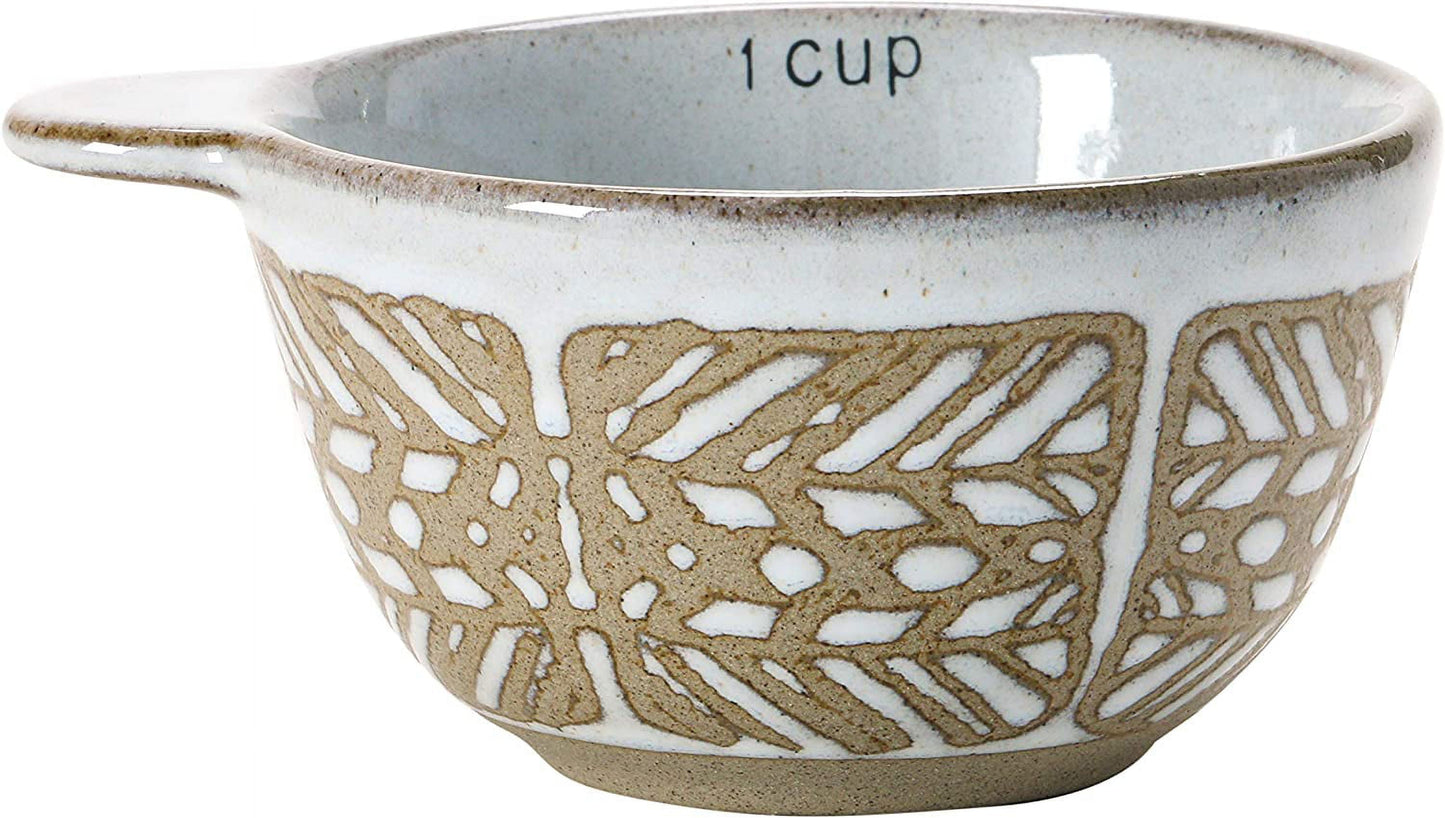 Creative Co-Op Stoneware Measuring Cups with Wax Relief Pattern, White, Set of 4