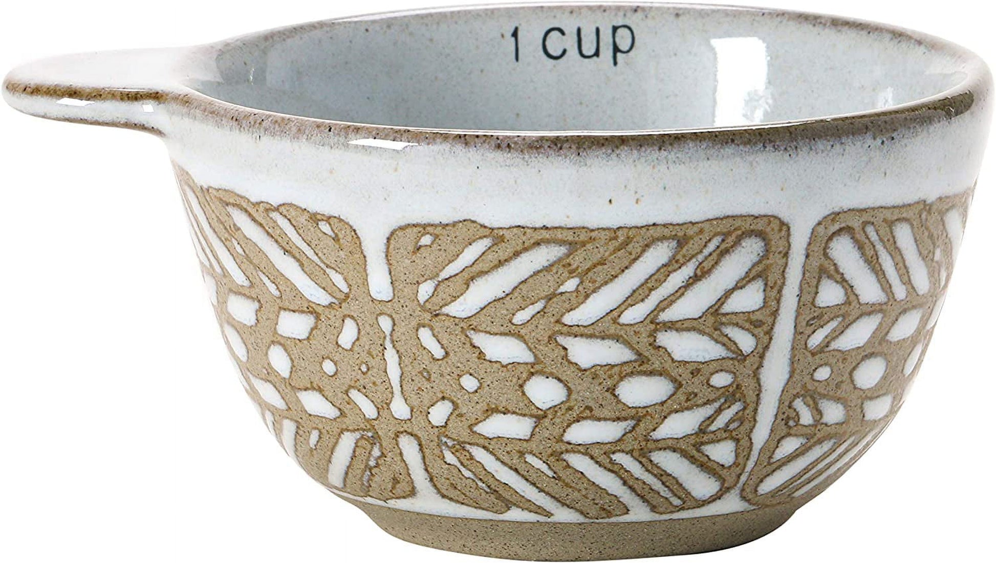 Creative Co-Op Stoneware Measuring Cups with Wax Relief Pattern, White, Set of 4
