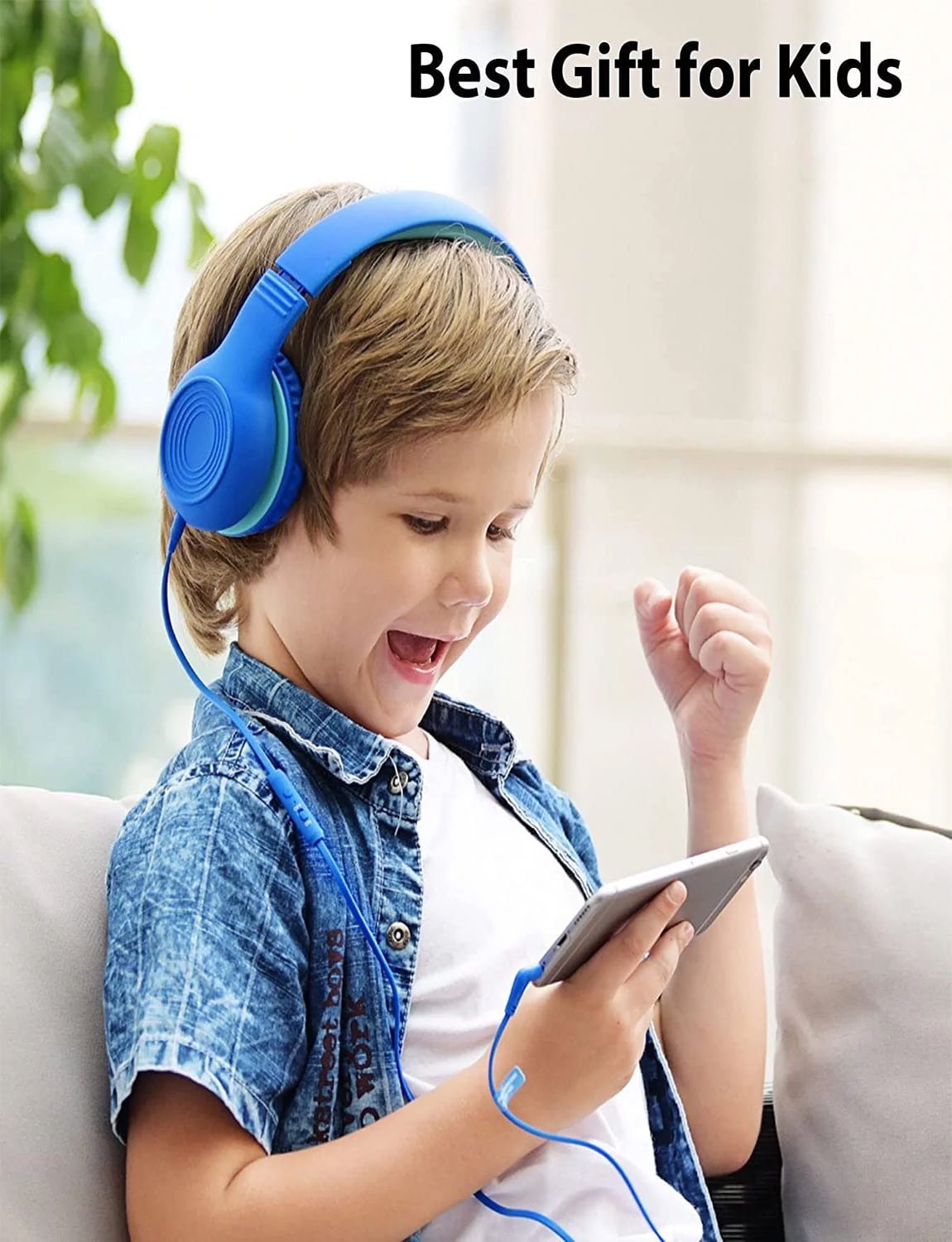 Mpow Kids Headphones with Microphone, Foldable 85/94dB Safe Volume Stereo Adjustable over Ear Headphones for Kids, Girls, Boys, Children, Share Function Wired Kids Headphones for School Tablet