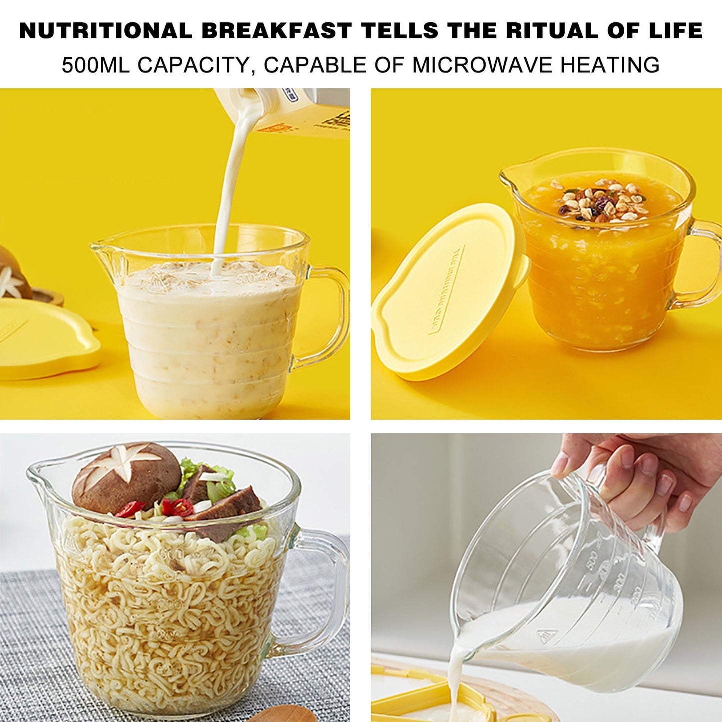 Modern Transparent Baking Measuring Cup Microwaveable Glass Cooking Cup with Handle Home Kitchen Baking Bowl