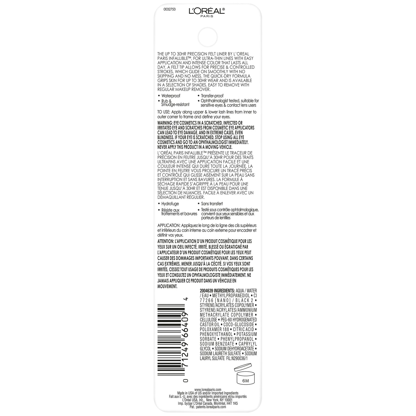 L'Oreal Paris Infallible Precision Felt Waterproof Eyeliner, Black, 0.03 fl oz