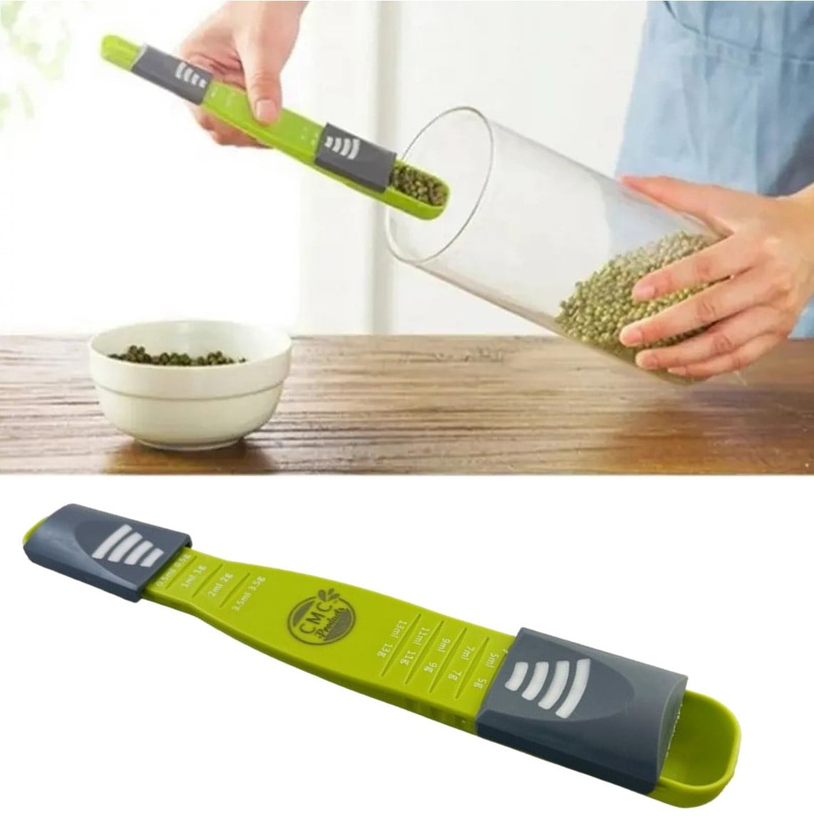 9 in 1 Adjustable Measuring Spoon by CMC Products – Space Saver Tool – Precise Measurements – Double Sided Gram & ML Measuring Spoon for Dry or Liquid Ingredients Metering Spoons