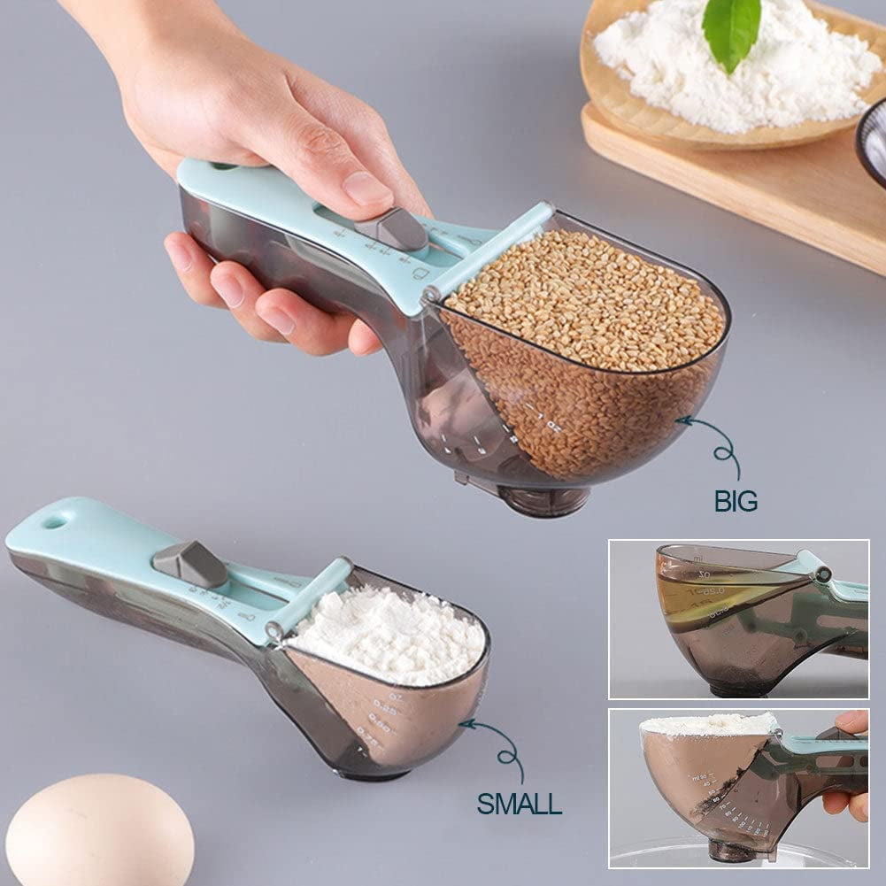2 Pcs Plastic Measuring Spoon Set for your kitchen spoons for all kind of measuring Magnetic back to help stay on your fridge Adjustable easy to use Precise measuring, and convenient - Small& Large