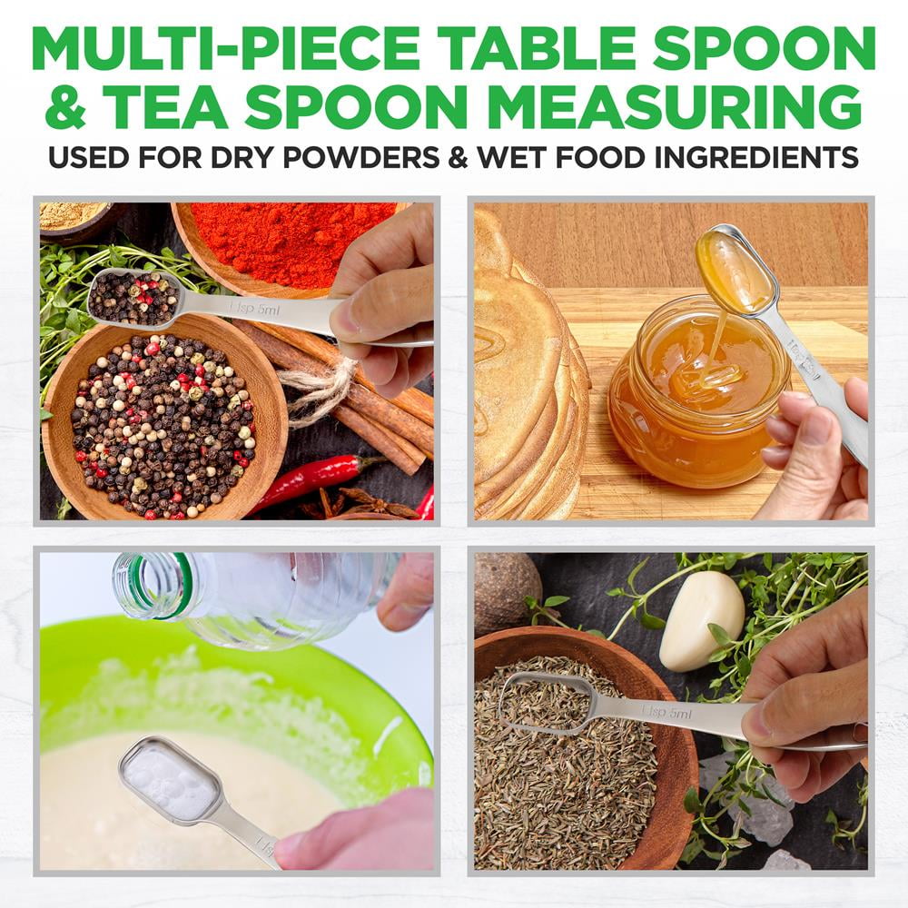 NutriChef 6Pc Heavy Duty Oval Shaped Kitchen Metal Stainless Steel Measuring Spoon Set