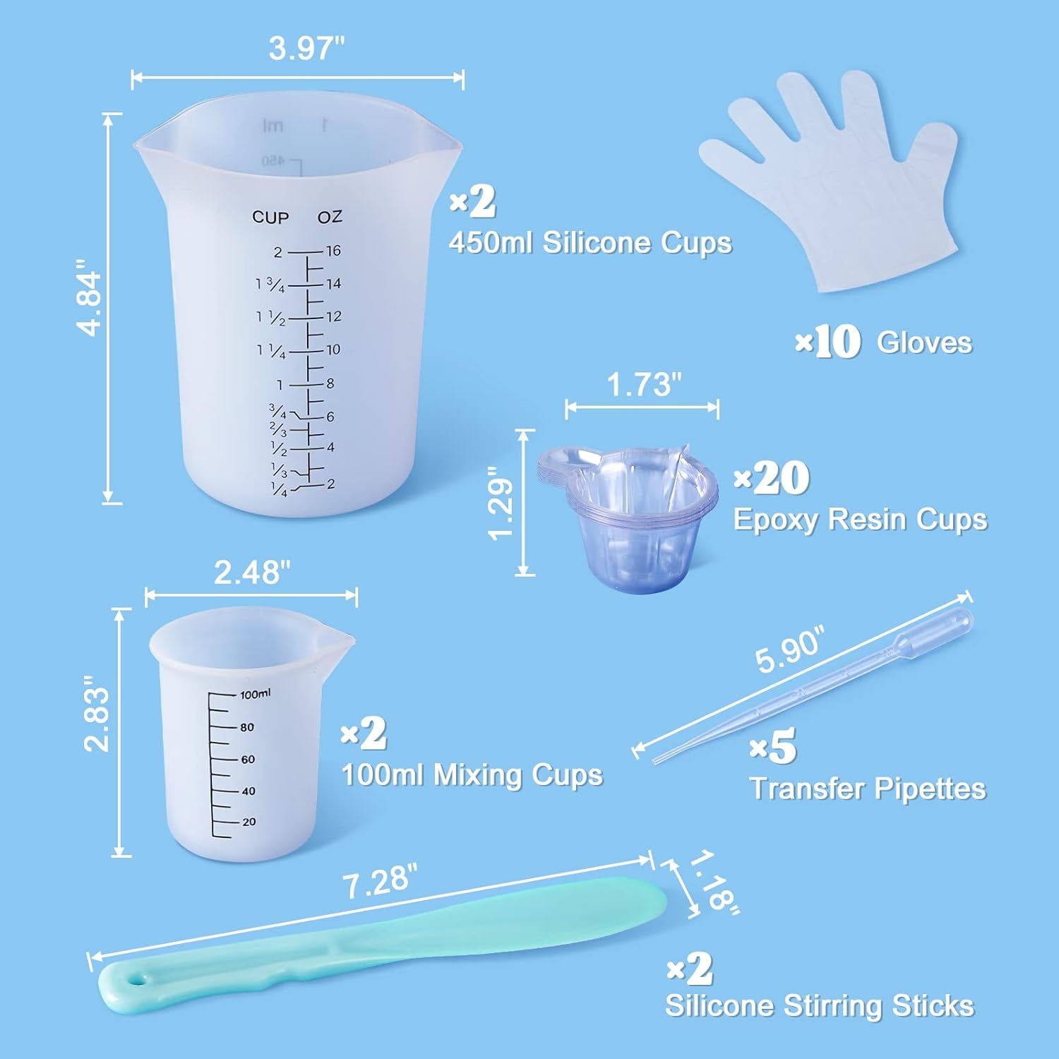 LET'S RESIN Silicone Measuring Cups, 450ml Accurate 2 Scales & 100ml Durable Measuring Cups, Epoxy Mixing Cup,Silicone Stirring Sticks, Easy Clean Resin Supplies for Resin Molds, Glitter Tumbler