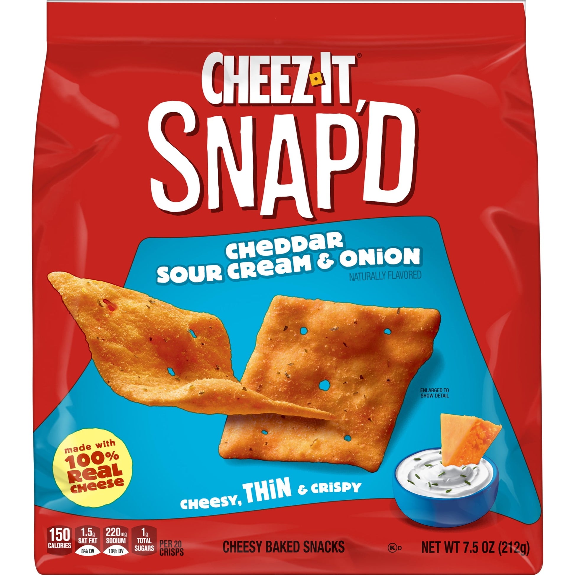 Cheez-It Snap'd Cheddar Sour Cream and Onion Cheese Cracker Chips, Thin Crisps, 7.5 oz