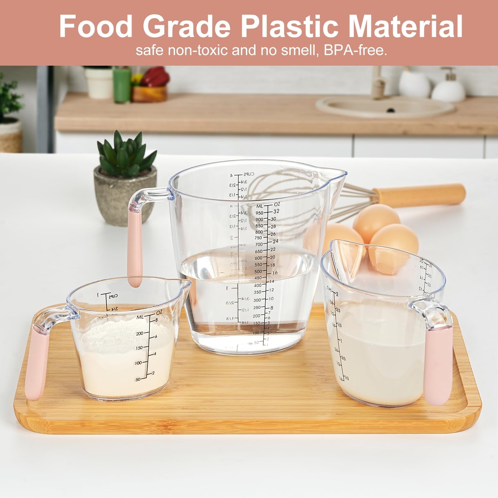 IWNTWY 3-Piece Measuring Cups, Stackable Plastic Measuring Cups for Kitchen Prepping, Baking, Cooking