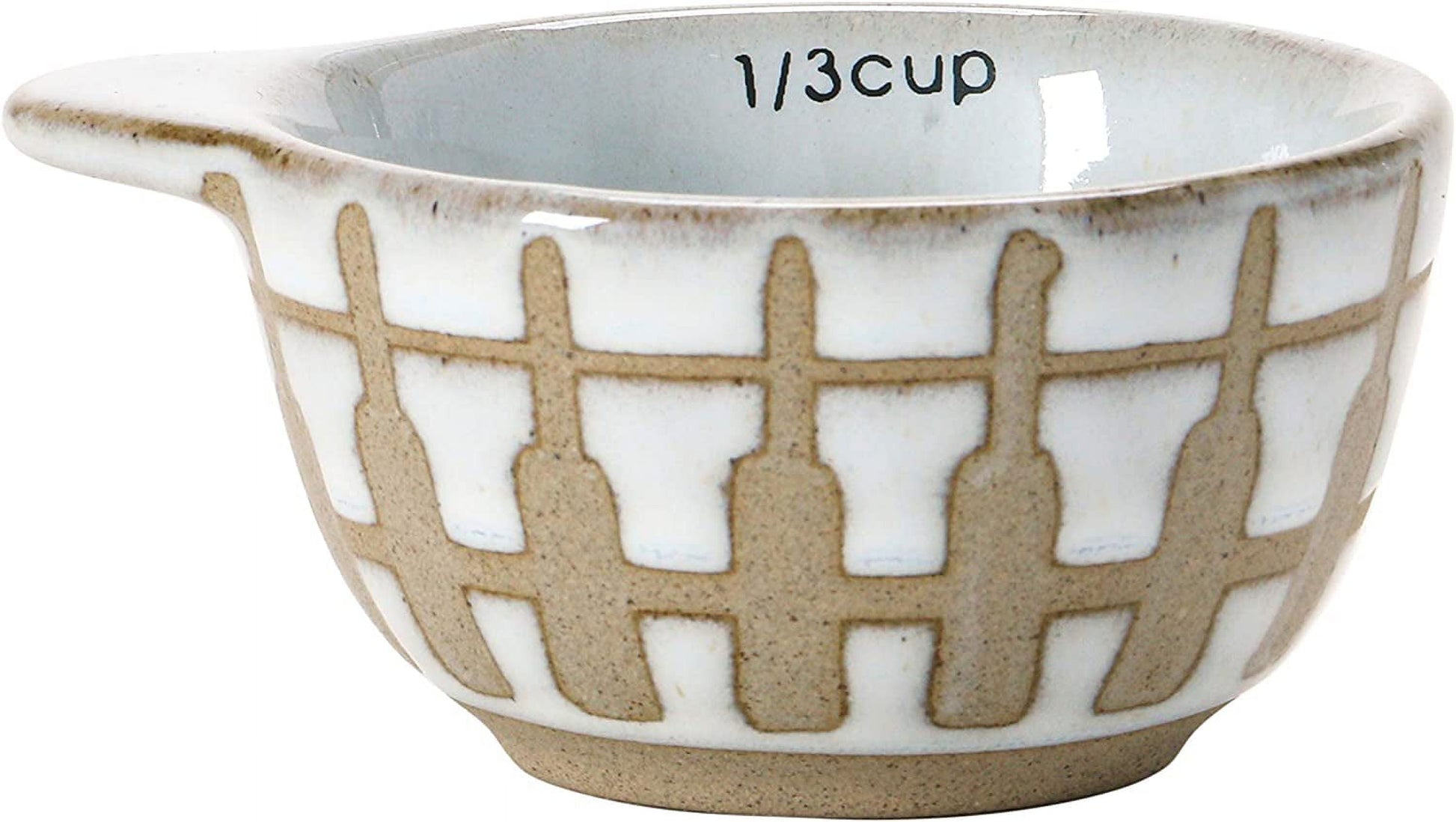 Creative Co-Op Stoneware Measuring Cups with Wax Relief Pattern, White, Set of 4