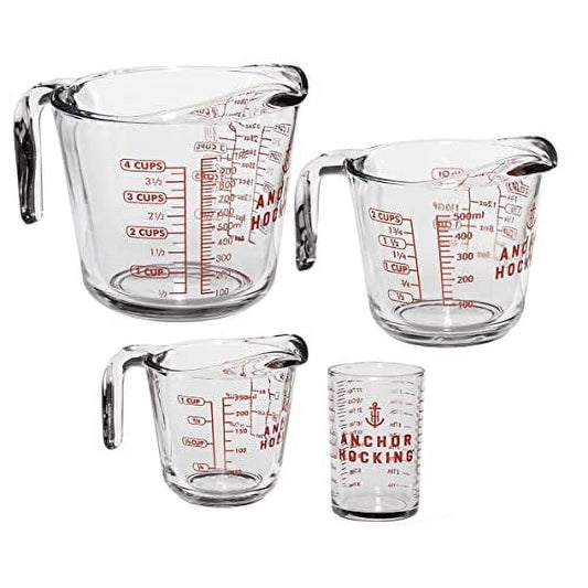 Anchor Hocking Glass Measuring Cups, 4 Piece Set (5 Ounce, 1 Cup, 2 Cup, 4 Cup liquid measuring cups) Set of 4 Clear