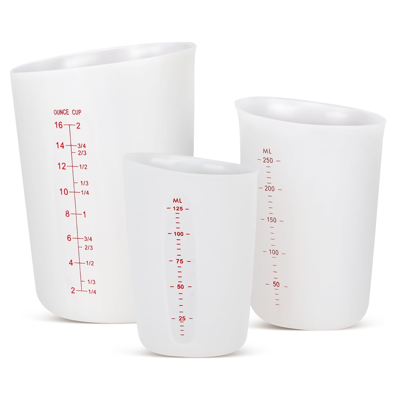 Badiano 3 Pcs High Heat Flexible Silicone Cups Set with ml/oz Marked  for Measuring Pouring, White