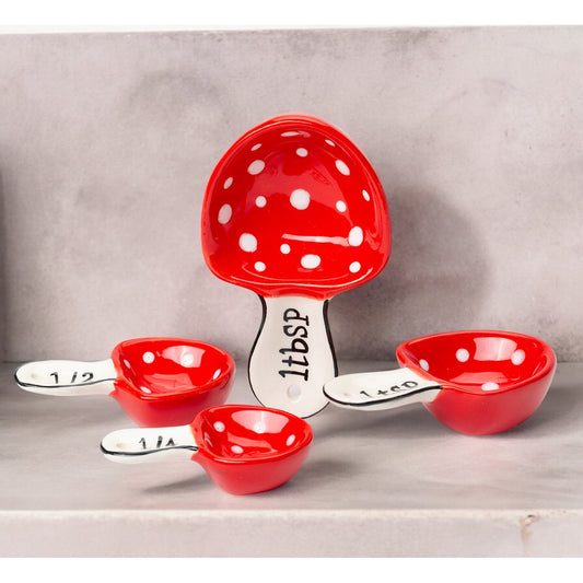 Ceramic Mushroom Measuring Spoons Set of 4 Kitchen Decor Gift for Bakers Moms
