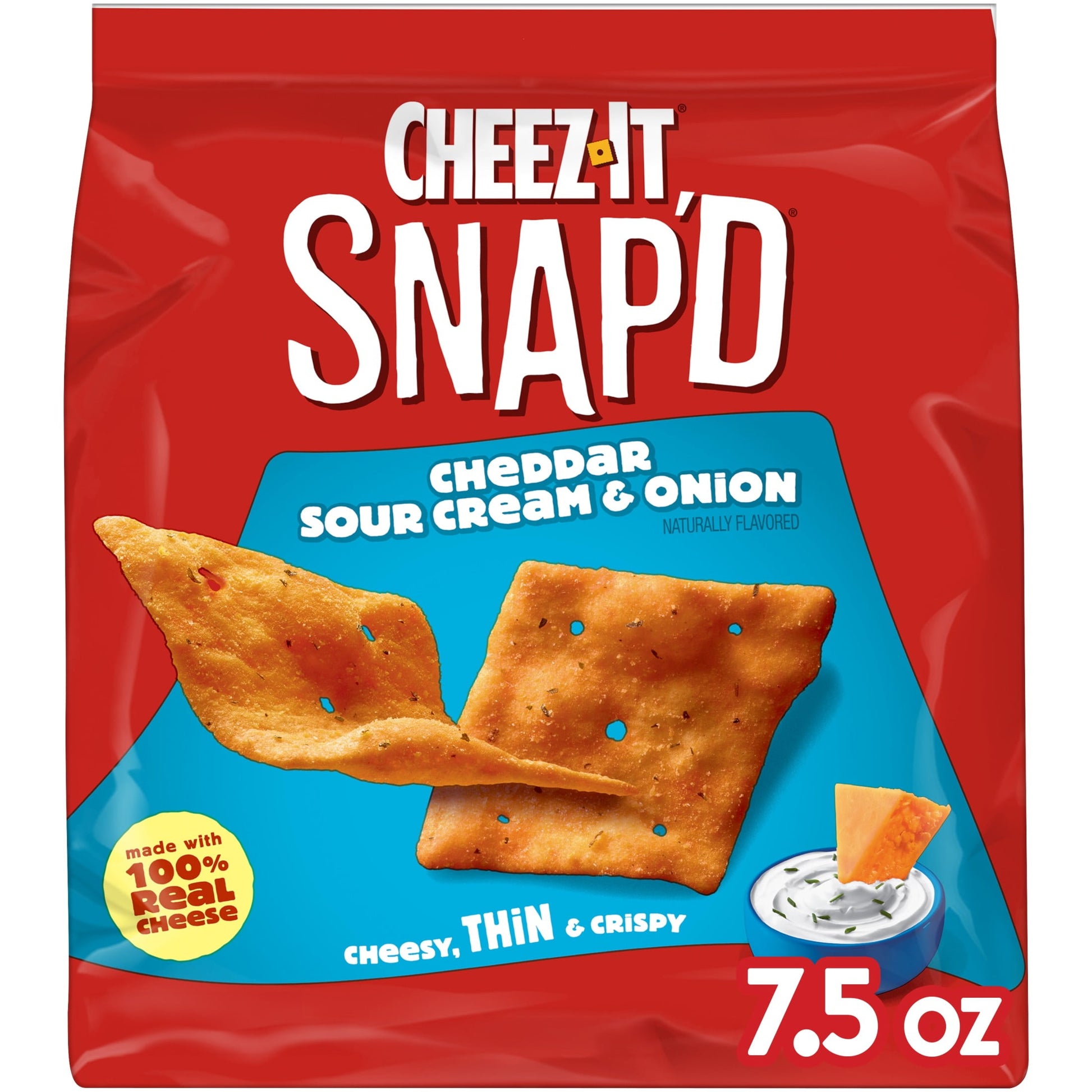 Cheez-It Snap'd Cheddar Sour Cream and Onion Cheese Cracker Chips, Thin Crisps, 7.5 oz