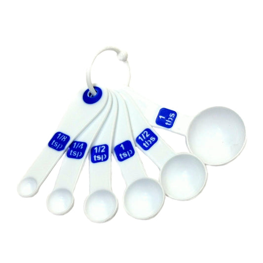 Chef Craft Select Plastic Measuring Spoon Set, 6 Piece Set, White with Blue