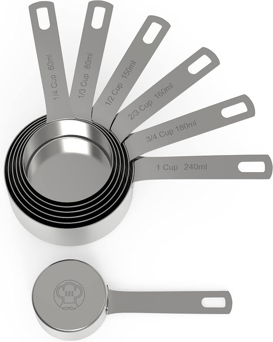 Chef Pomodoro Stainless Steel Measuring Cup Set, Nested and Stackable with 7 Pieces