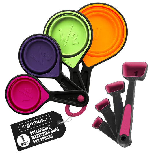 Collapsible Measuring Cups and Measuring Spoon, Portable Food Grade Silicone for Liquid & Dry Measuring, Kid Measuring Cup, Dog Food Measuring Cup