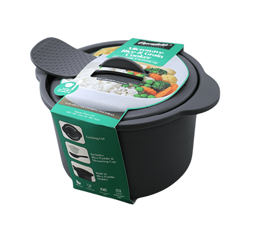Dependable Industries Inc. Essentials Multi Use Microwave Rice and Grain Cooker Vegetable Steamer with Mixing Serving Paddle and Measuring Cup  2.7L