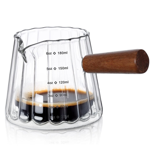 Esayendder 6 oz Borosilicate Glass Espresso Measuring Cup with V-Spout - Heat-Resistant, Microwave-Safe Espresso Shot Glass & Milk Frothing Pitcher for Barista-Grade Coffee Accessories