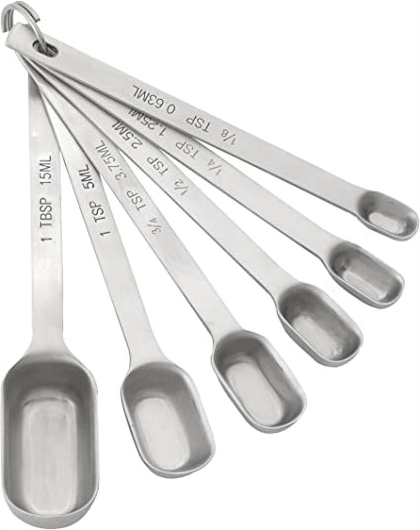 Mrs. Anderson's Baking Liquid Dry Spice Jar Sugar Seasoning Measuring Spoons, Heavyweight 18/8 Stainless steel, Set of 6