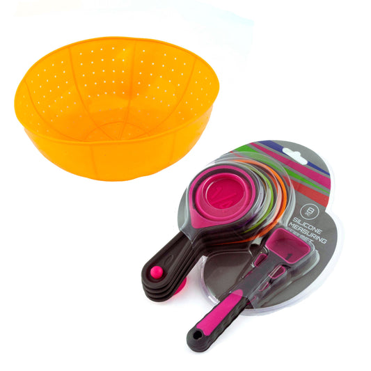 Ingeniuso Pink Collapsible Measuring Cups Set - Silicone with Citrus Strainer