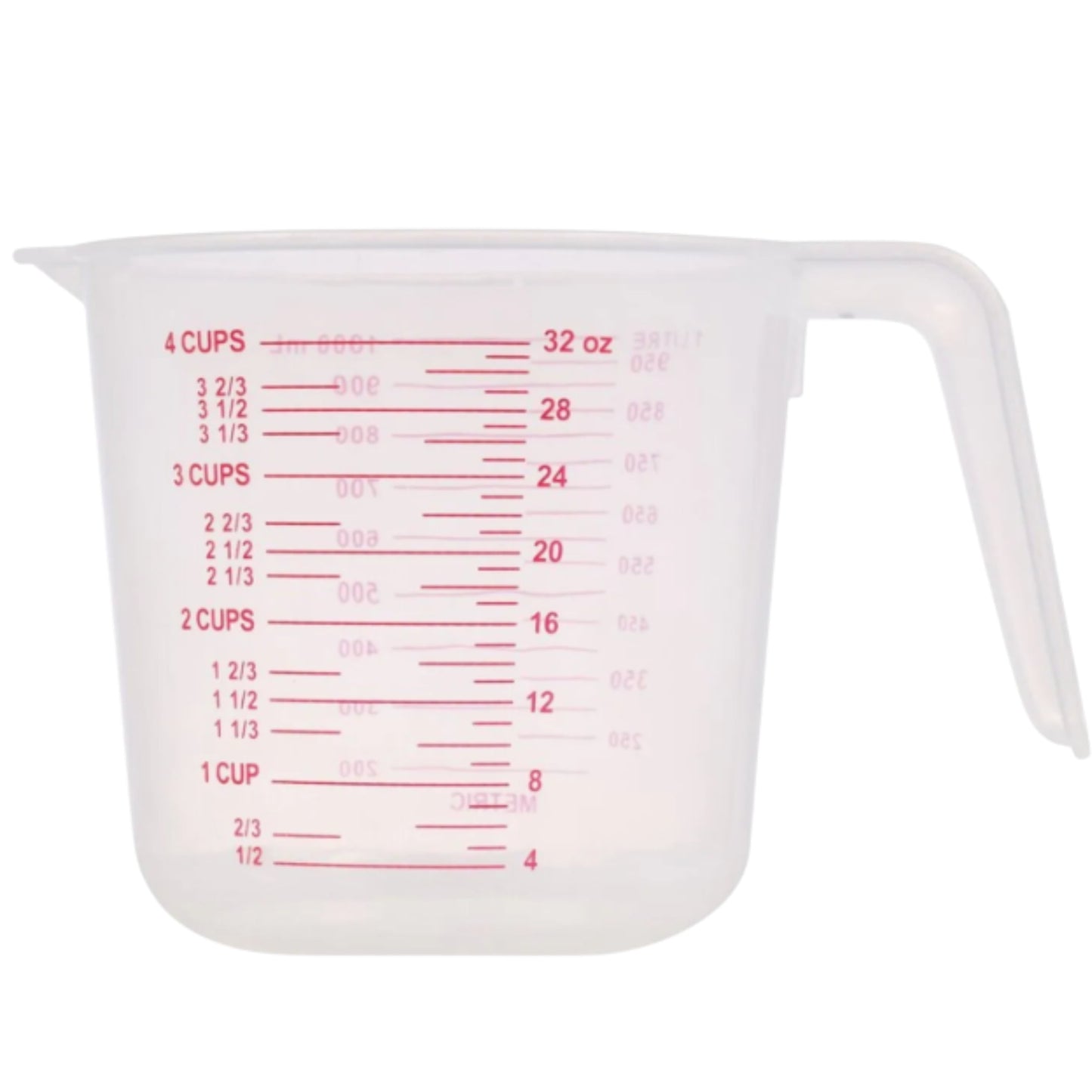 Large 4-Cup Capacity Clear Plastic Measuring Cup, Cooking Baking Home Kitchen Tool with Cups Ounces Milliliter Markings Bakery Restaurant Pastry Cafeterias Cafe Coffee Shops Gift Utensil