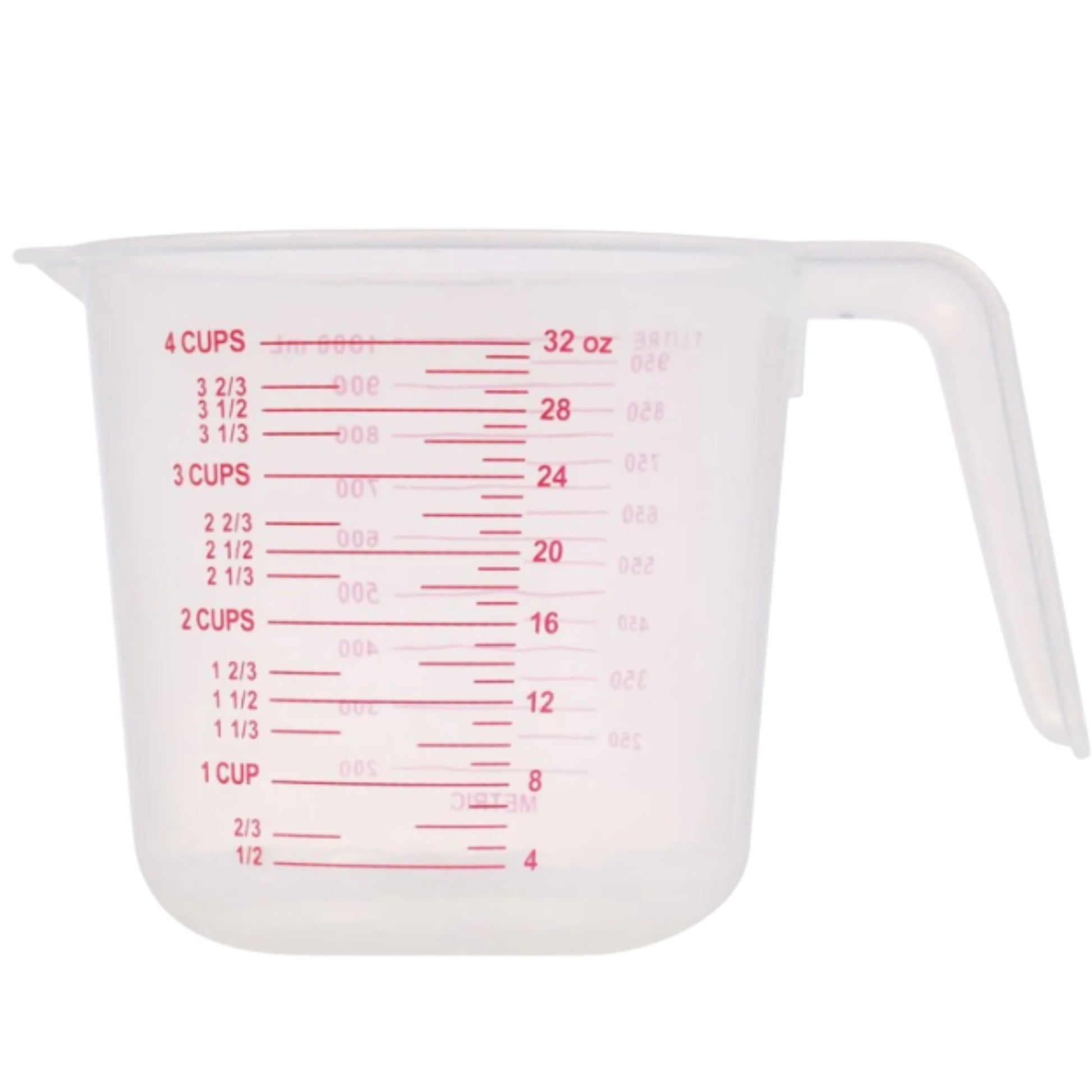 Large 4-Cup Capacity Clear Plastic Measuring Cup, Cooking Baking Home Kitchen Tool with Cups Ounces Milliliter Markings Bakery Restaurant Pastry Cafeterias Cafe Coffee Shops Gift Utensil