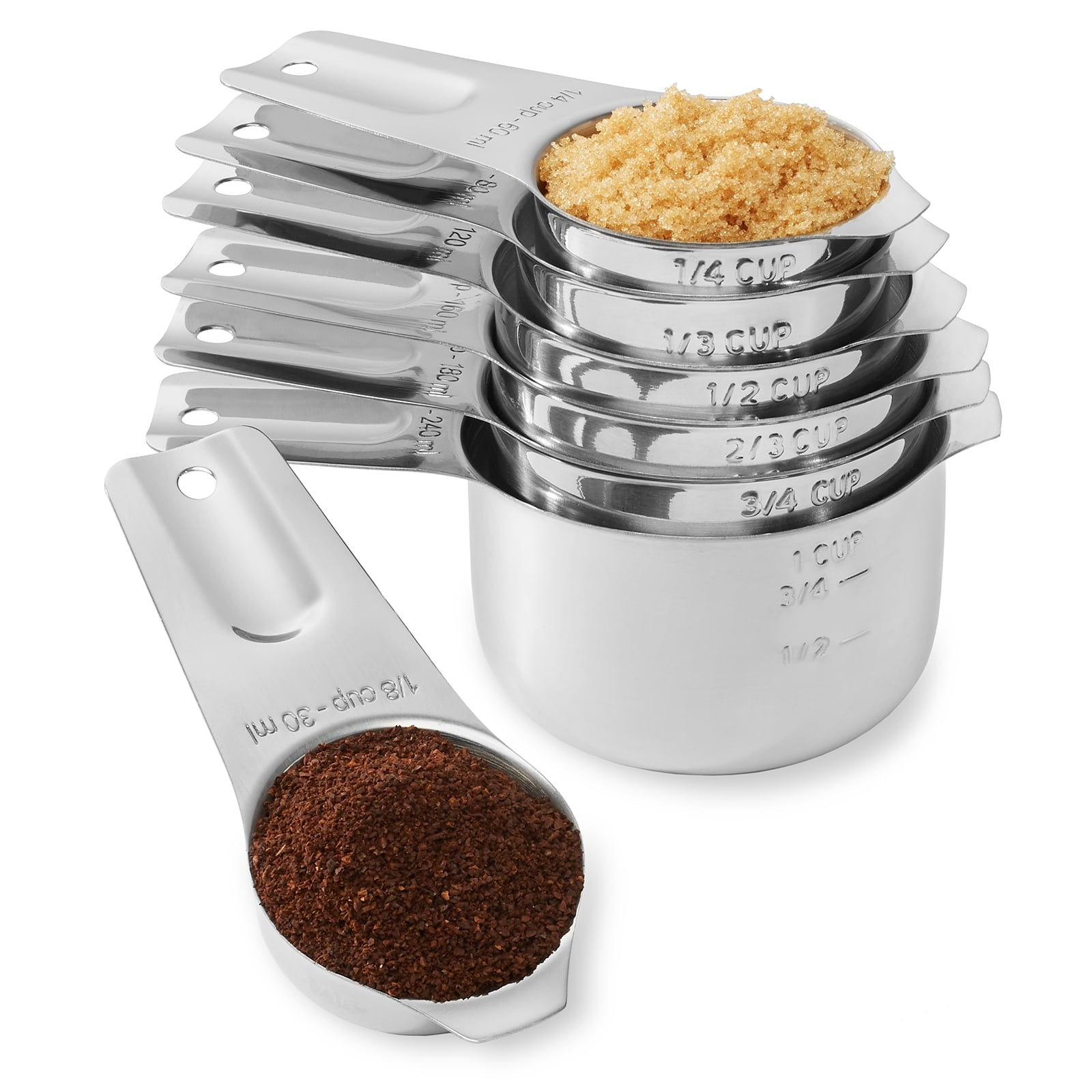 Last Confection 7-Piece Stainless Steel Measuring Cup Set, Includes 1/8 Cup Coffee Scoop