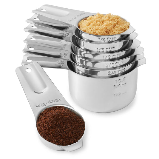 Last Confection 7-Piece Stainless Steel Measuring Cup Set, Includes 1/8 Cup Coffee Scoop