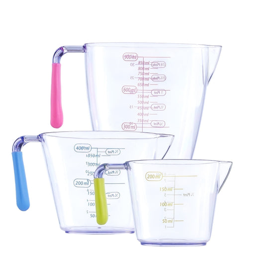 Lumikrypt 3 Piece Plastic Measuring Cups Set, BPA Free Liquid Measuring Beakers for Baking Cooking with Handle & Spout, Easy Read and Wash