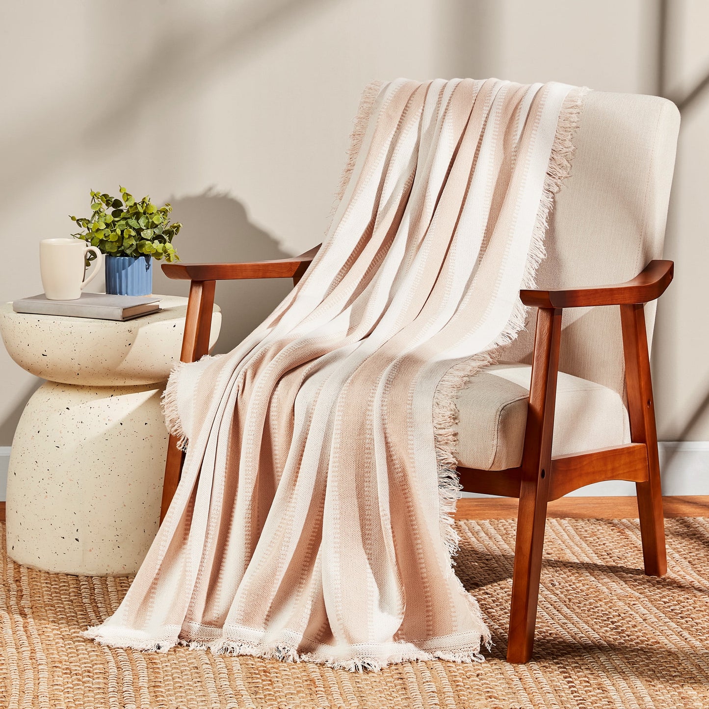 Mainstays by Becky G. & Alejandra Tapestry Knit Throw, Blue Stripe, 50" x 60"