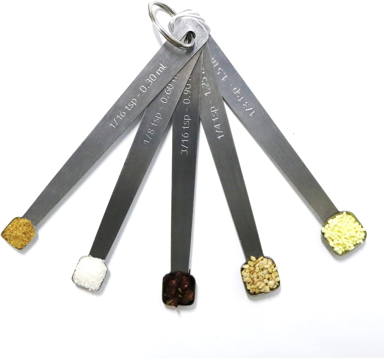 Measuring Spoons Set, 1/3 tsp, 1/4 tsp, 3/16 tsp, 1/8 tsp, 1/16 tsp, Mini Measuring Spoon for Baking, Tablespoon for Dry or Liquid Ingredients, Fits in Spice Jar, Set of 5