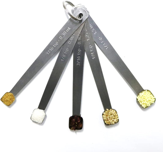 Measuring Spoons Set, 1/3 tsp, 1/4 tsp, 3/16 tsp, 1/8 tsp, 1/16 tsp, Mini Measuring Spoon for Baking, Tablespoon for Dry or Liquid Ingredients, Fits in Spice Jar, Set of 5