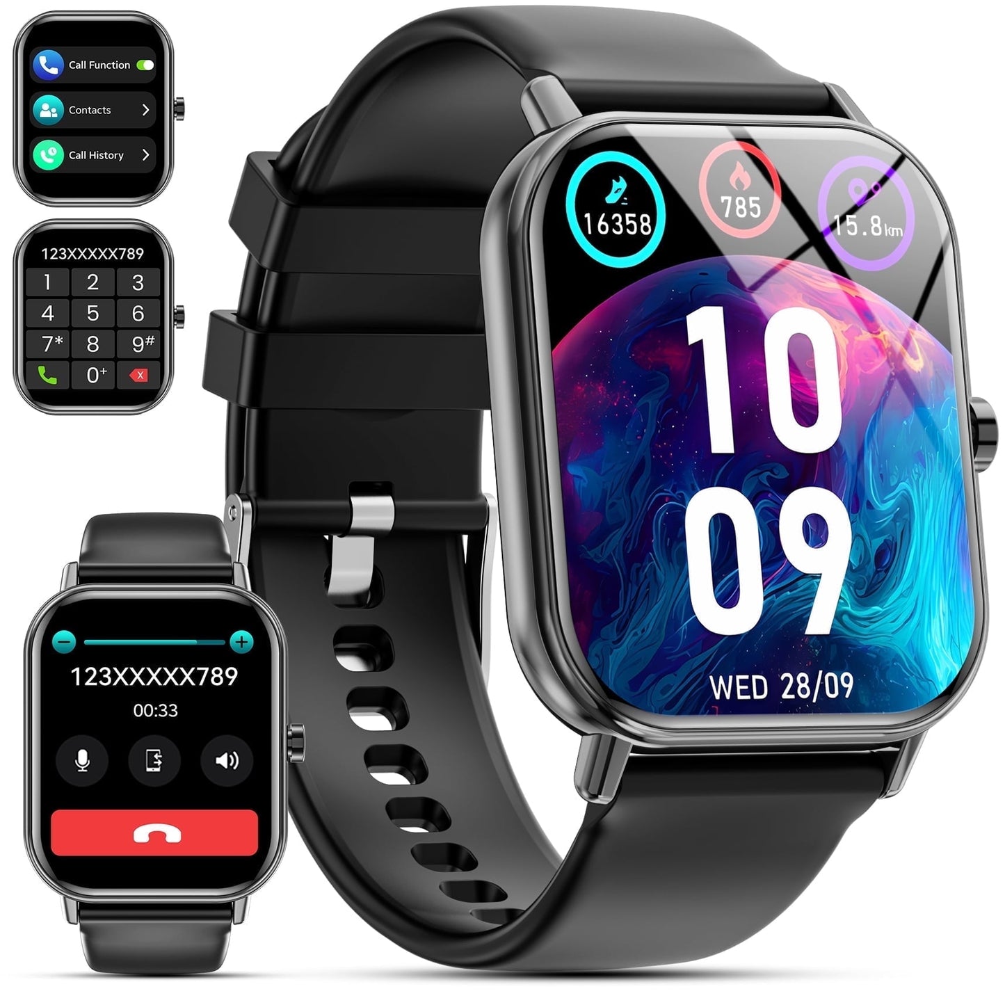 Mingwear 1.85-Inch Men's and Women's smartwatch fits for Android and iPhone Devices with Fitness Tracker, Pedometer, Answer/Call/120 Sport Modes, IP67 Waterproof Fitness Watch (Pink)