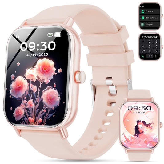 Mingwear 1.85-Inch Men's and Women's smartwatch fits for Android and iPhone Devices with Fitness Tracker, Pedometer, Answer/Call/120 Sport Modes, IP67 Waterproof Fitness Watch (Pink)
